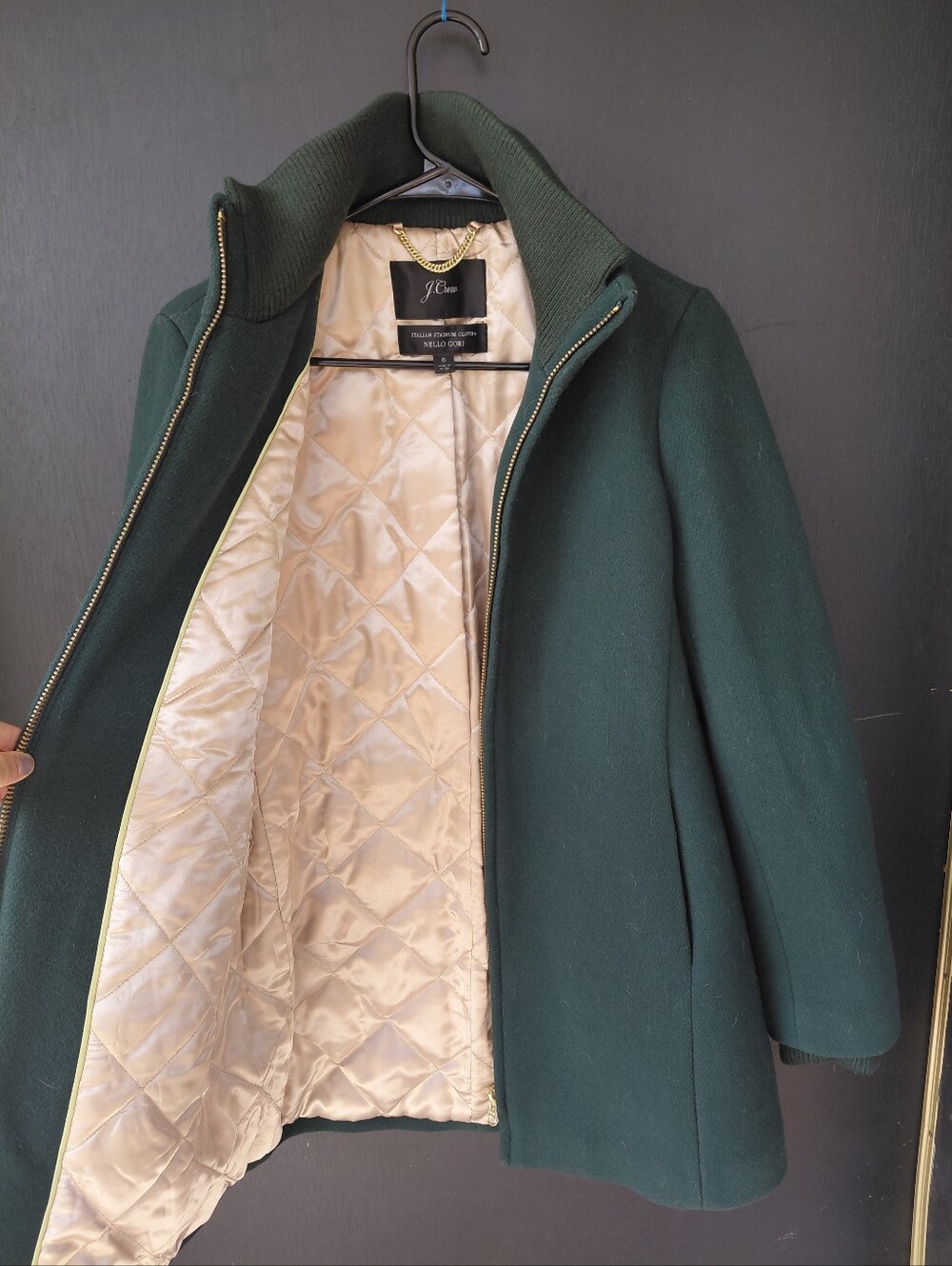 NWOT J.Crew Forest Green Lodge Coat | Italian Nello Gori Wool Blend Zip Front s6